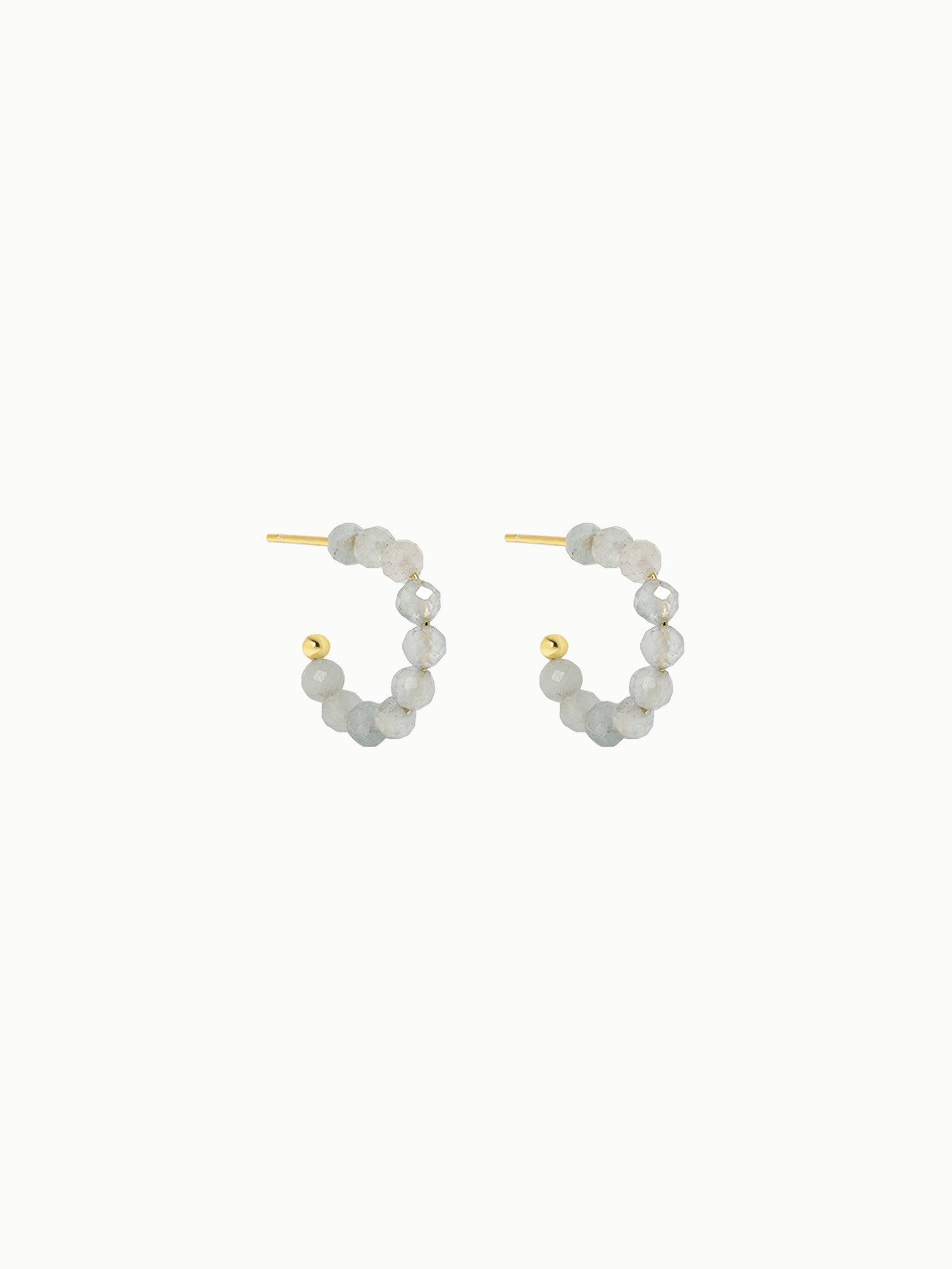 FAVES Beryl Earrings – 18K gold plated sterling silver C-shaped hoops with faceted 3mm aquamarine stones, hypoallergenic, waterproof, natural elegant design