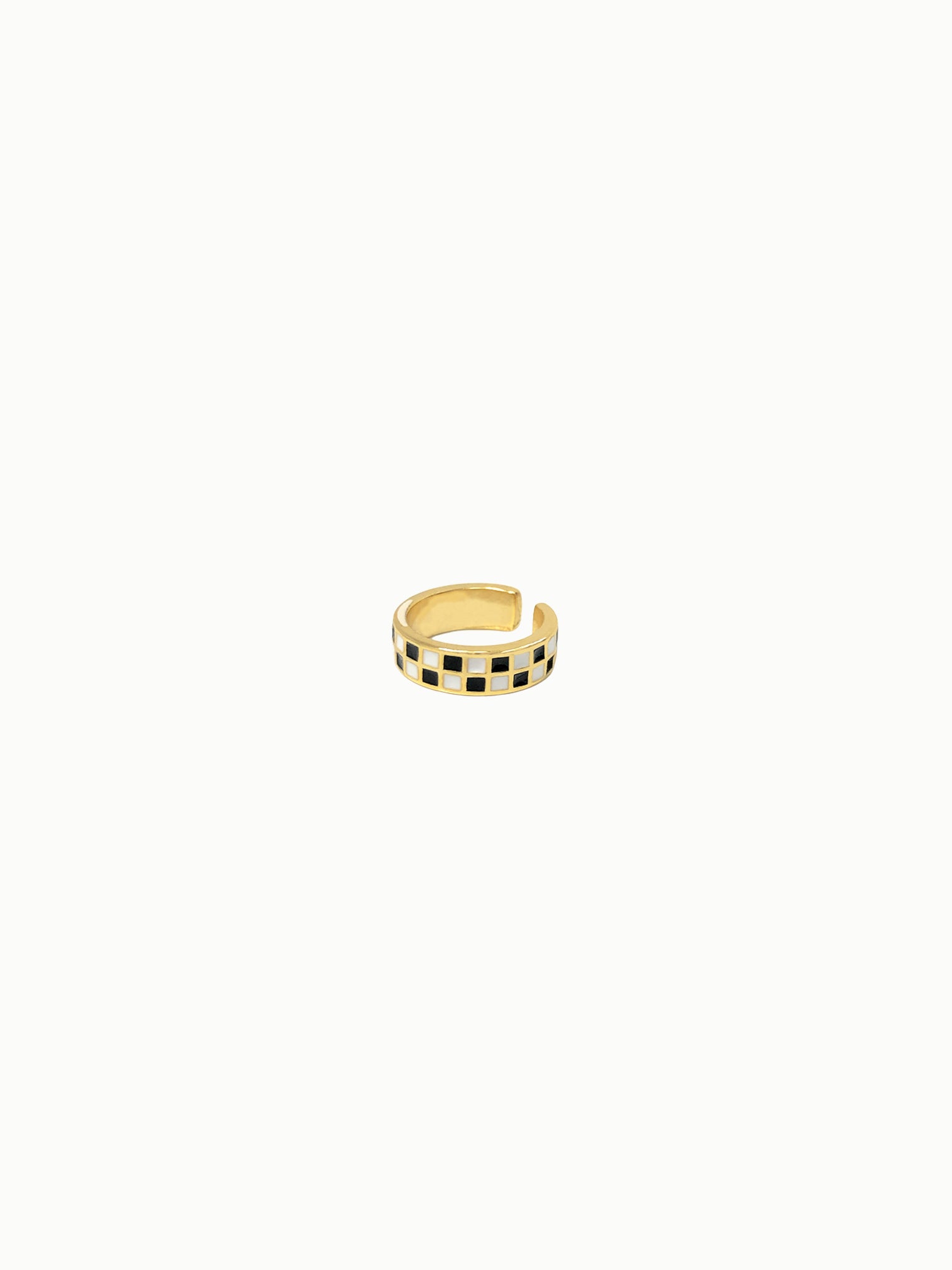 FAVES Irelina Earcuff – 18K gold plated sterling silver checkerboard enamel no-piercing cuff, hypoallergenic, waterproof, bold Y2K style