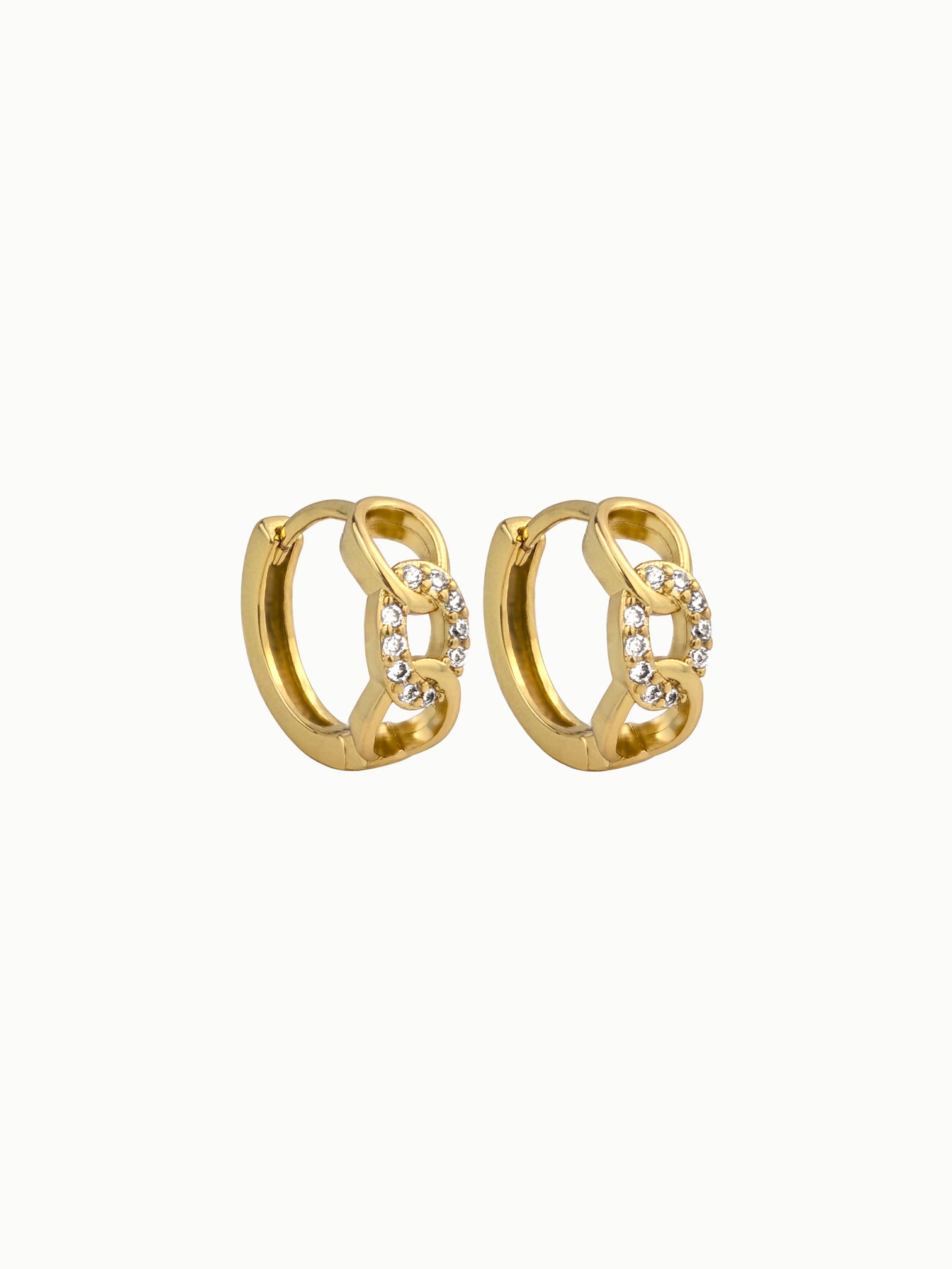 Francesca chain-link 18K gold hoop earrings with cubic zirconia, front view