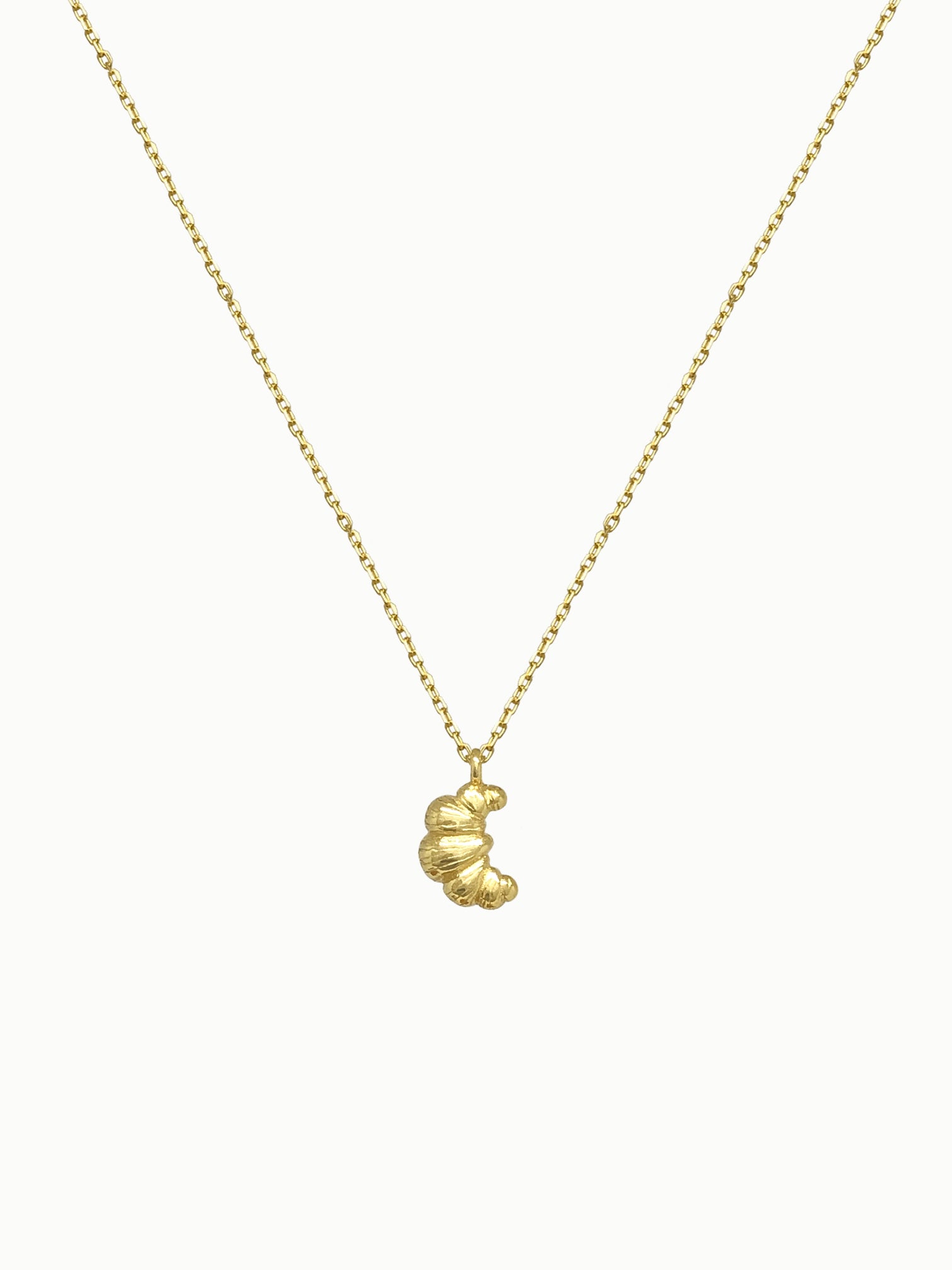 FAVES Croissant Necklace – 18K gold plated sterling silver pendant on adjustable chain, croissant design, hypoallergenic, waterproof, minimal whimsical jewelry
