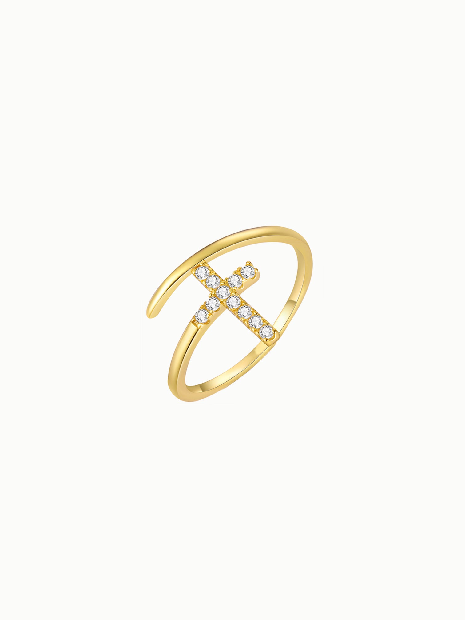 FAVES Cruz adjustable cross ring in 18K gold plated sterling silver with cubic zirconia cross design