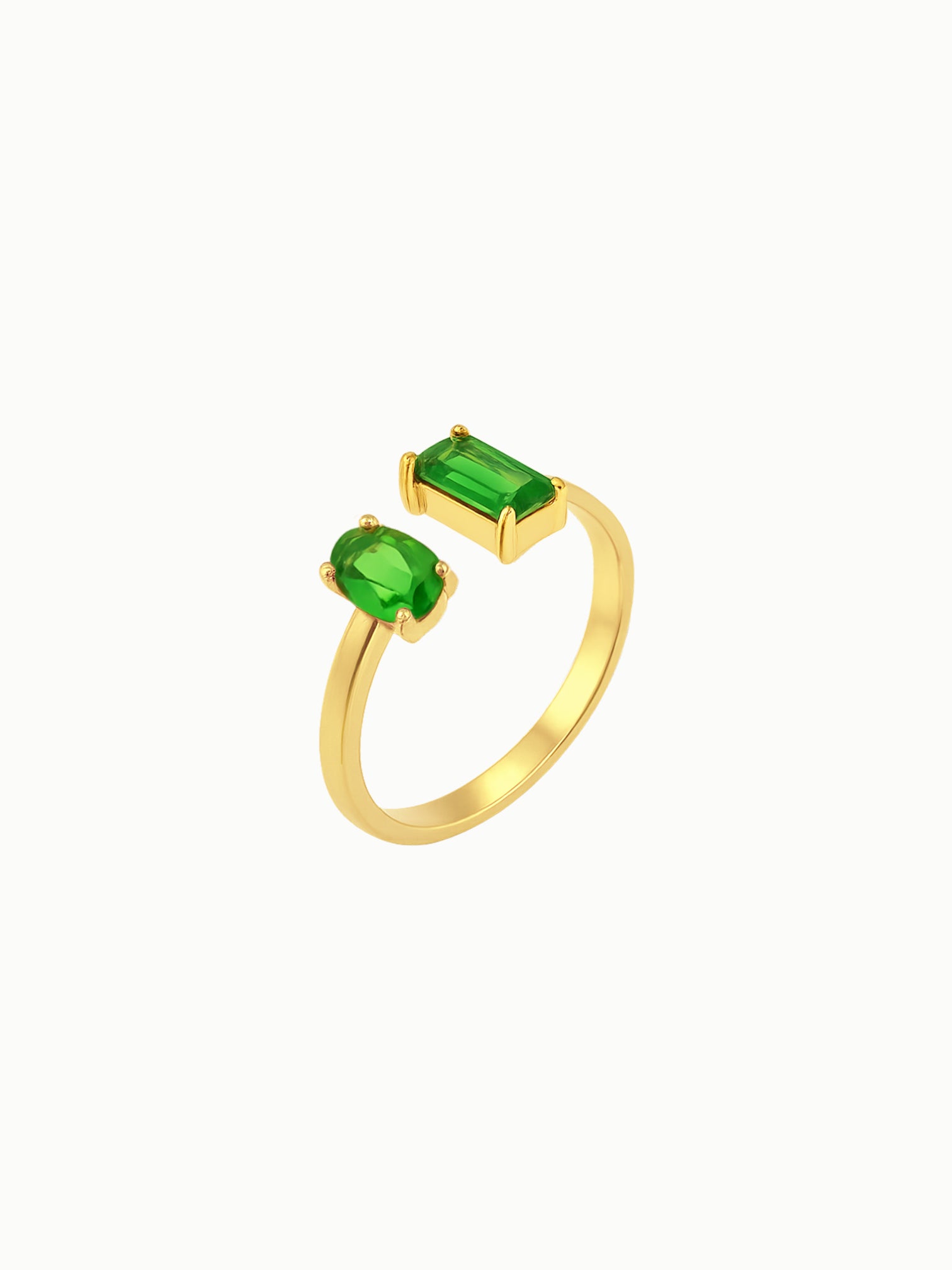 FAVES Jayla Adjustable Ring Green Cubic Zirconia Dual Stone 18K Gold Titanium