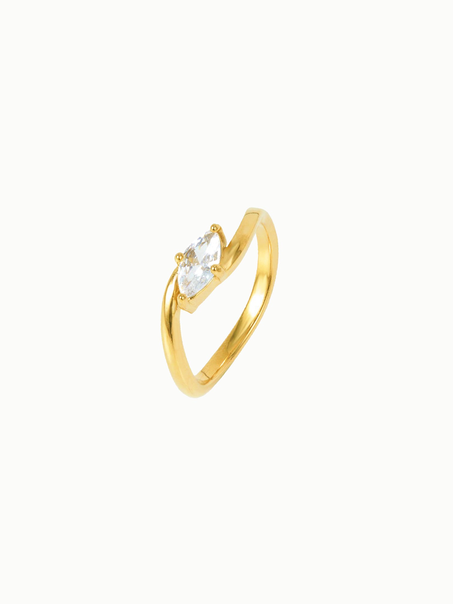 FAVES Atlas Ring – 18K gold plated titanium steel split band with marquise cut cubic zirconia, hypoallergenic, waterproof, minimal sculptural design