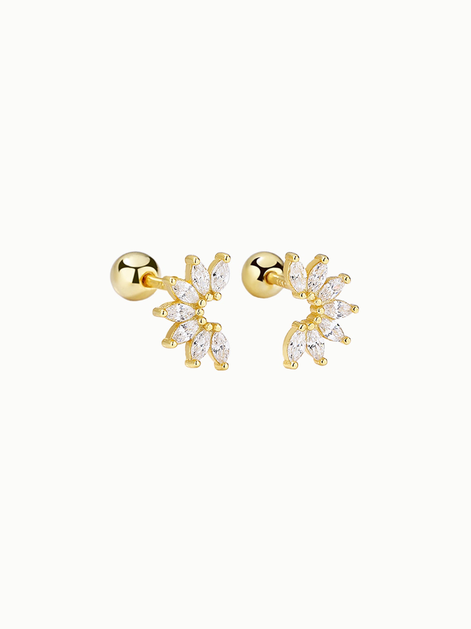 FAVES Winter Stud Earrings with frost petal cubic zirconia design in 18K gold over sterling silver, front view.