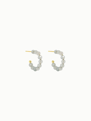 FAVES Beryl Earrings – 18K gold plated sterling silver C-shaped hoops with faceted 3mm aquamarine stones, hypoallergenic, waterproof, natural elegant design