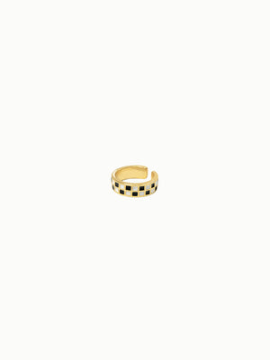 FAVES Irelina Earcuff – 18K gold plated sterling silver checkerboard enamel no-piercing cuff, hypoallergenic, waterproof, bold Y2K style