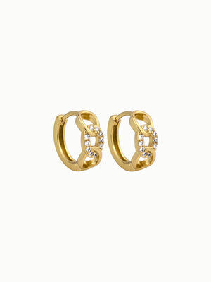 Francesca chain-link 18K gold hoop earrings with cubic zirconia, front view
