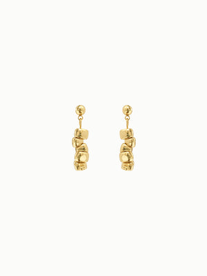 FAVES Reiko Earrings – 18K gold plated brass sculptural drop earrings with organic pebble texture, hypoallergenic, waterproof statement jewelry