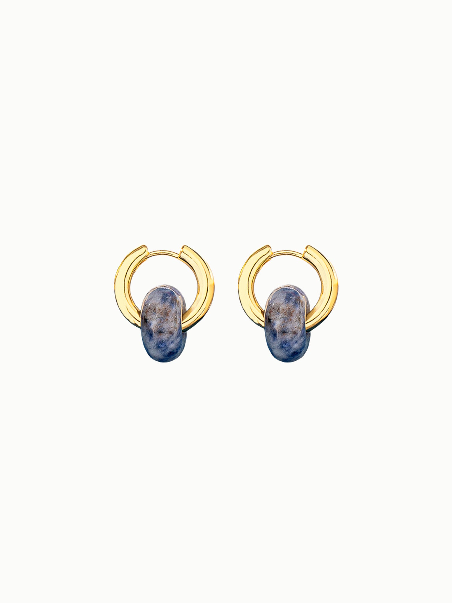 FAVES Mei Earrings – 18K Gold Huggie Hoop Earrings with Detachable Sodalite Blue Stone Charm