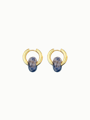 FAVES Mei Earrings – 18K Gold Huggie Hoop Earrings with Detachable Sodalite Blue Stone Charm