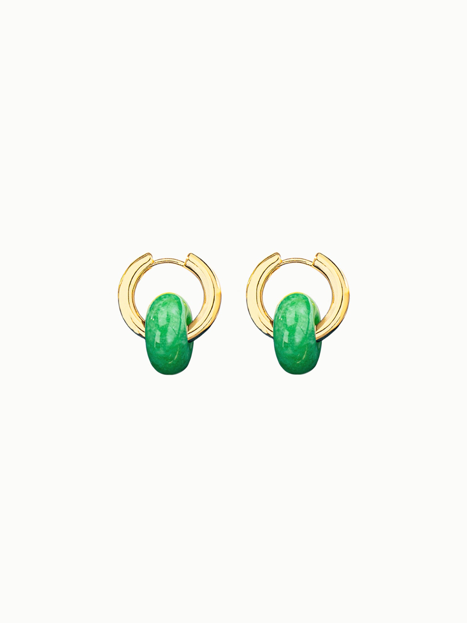 FAVES Mei Earrings – 18K Gold Huggie Hoop Earrings with Detachable Jade Green Stone Charm