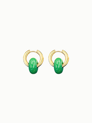 FAVES Mei Earrings – 18K Gold Huggie Hoop Earrings with Detachable Jade Green Stone Charm