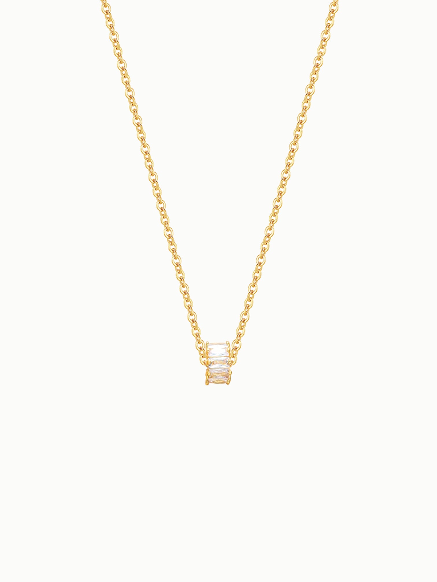FAVES Vale barrel bead pendant necklace with cubic zirconia, 18K gold layered brass chain.