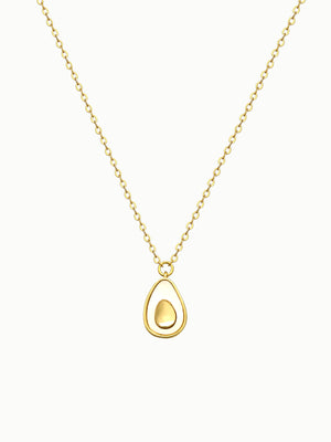 FAVES Avocado Necklace – 18K gold plated brass pendant with white enamel and gold pit design, hypoallergenic, waterproof, minimal playful jewelry
