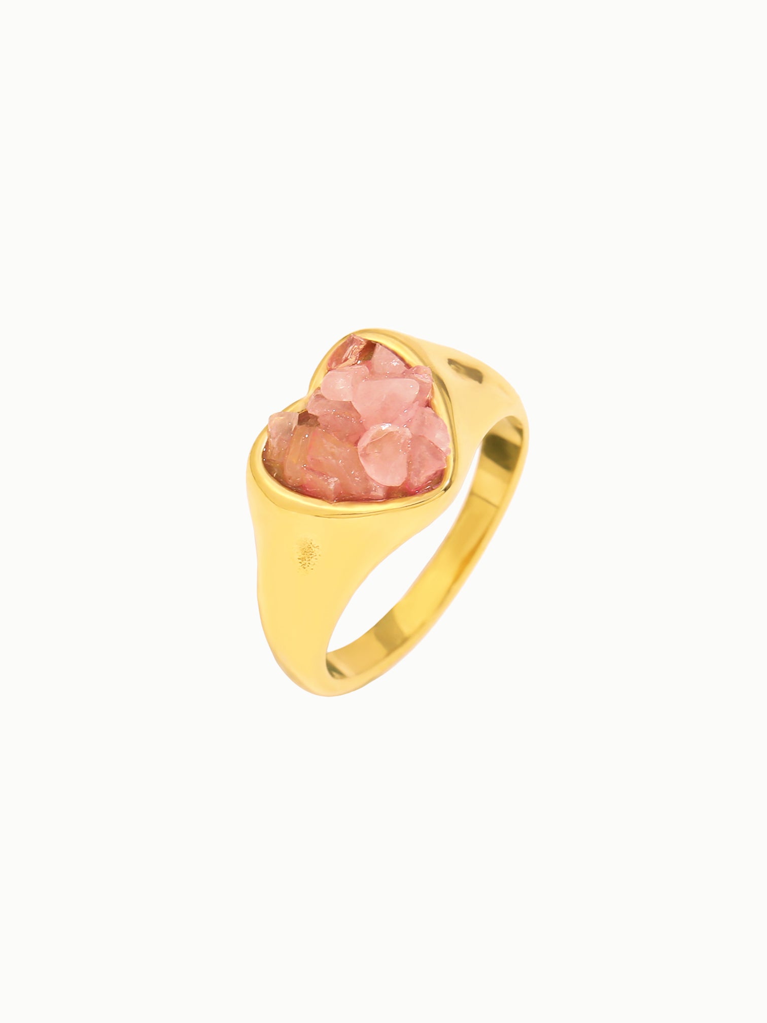 FAVES Angela Ring – Pink Rose Quartz heart stone, 18K gold plated titanium steel