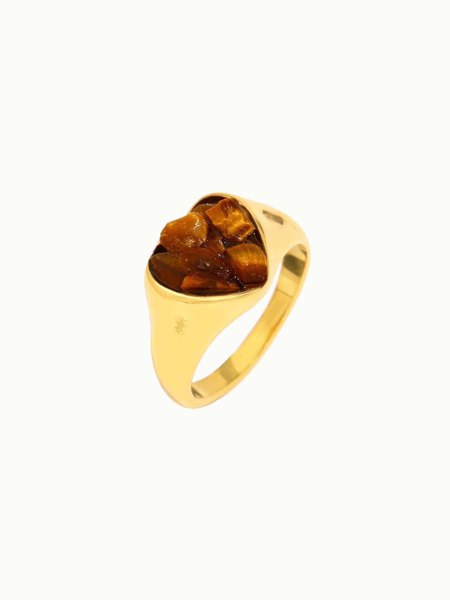 FAVES Angela Ring – Brown Tiger’s Eye heart stone, 18K gold plated titanium steel