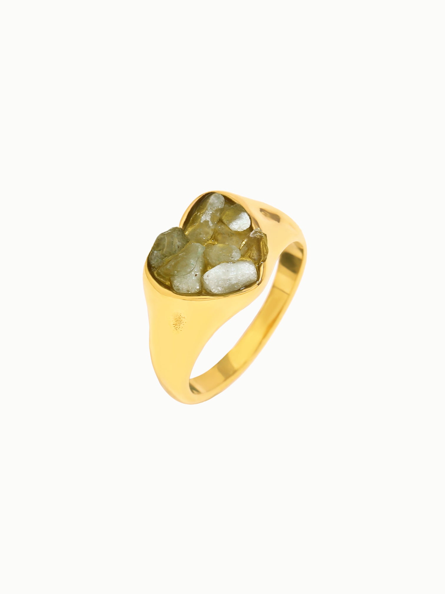 FAVES Angela Ring – Green Jade heart stone, 18K gold plated titanium steel