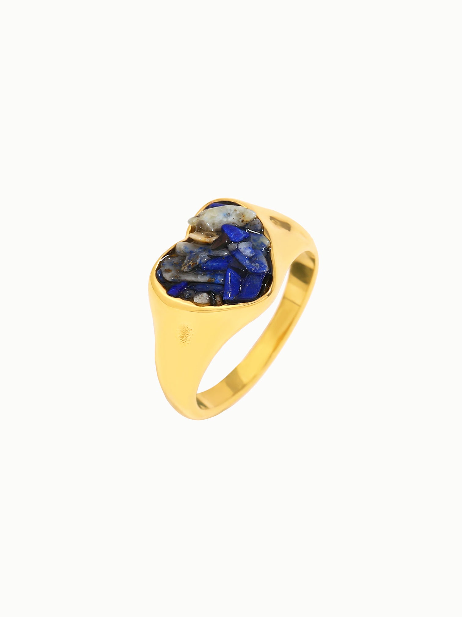 FAVES Angela Ring – Blue Lapis heart stone, 18K gold plated titanium steel