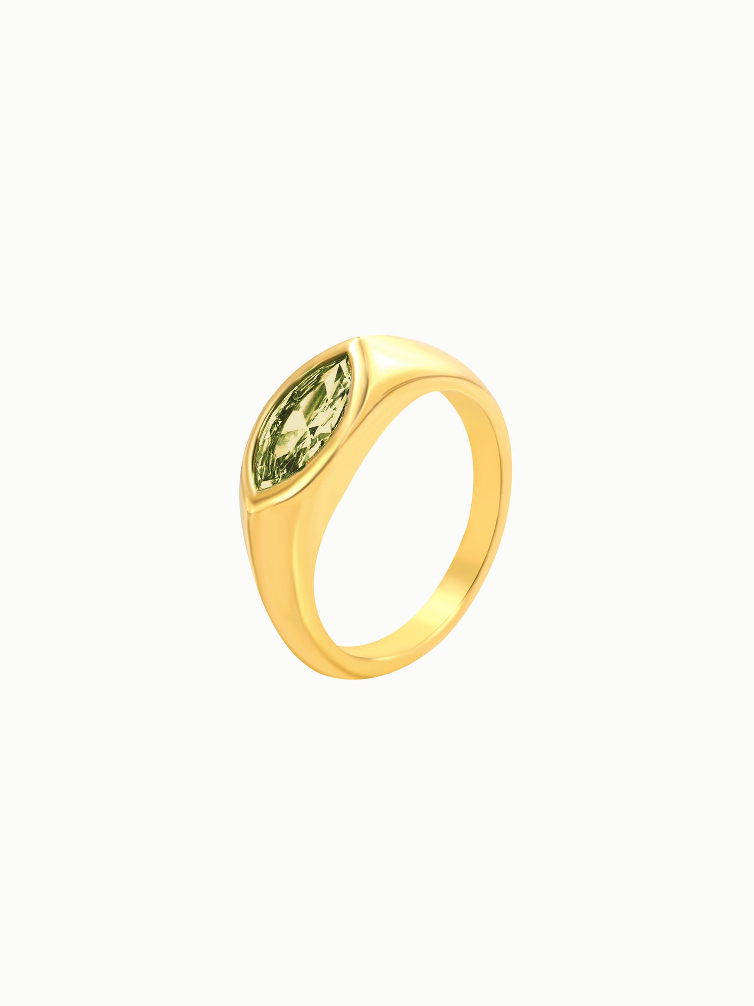 FAVES Ayla marquise green crystal stone ring in 18K gold layered titanium steel, waterproof and hypoallergenic