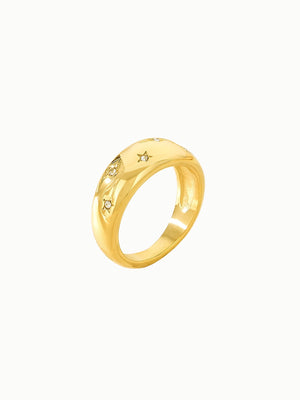 FAVES Dara Ring – 18K gold plated dome band with star-shaped crystal accents, hypoallergenic and waterproof