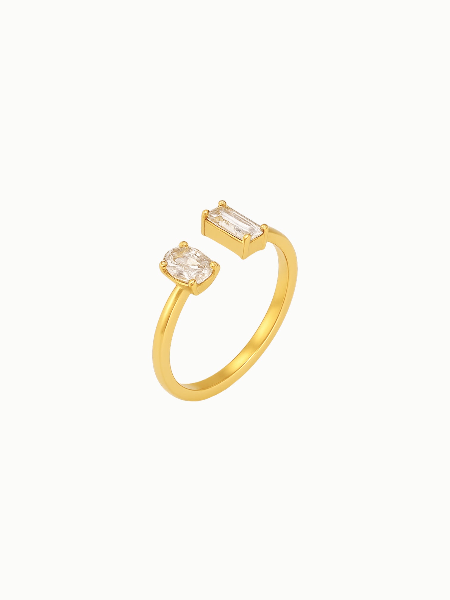 FAVES Jayla Adjustable Ring Clear Cubic Zirconia Dual Stone 18K Gold Titanium