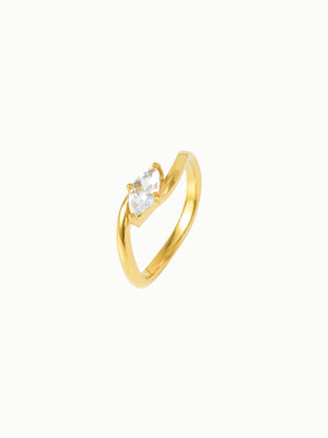 FAVES Atlas Ring – 18K gold plated titanium steel split band with marquise cut cubic zirconia, hypoallergenic, waterproof, minimal sculptural design
